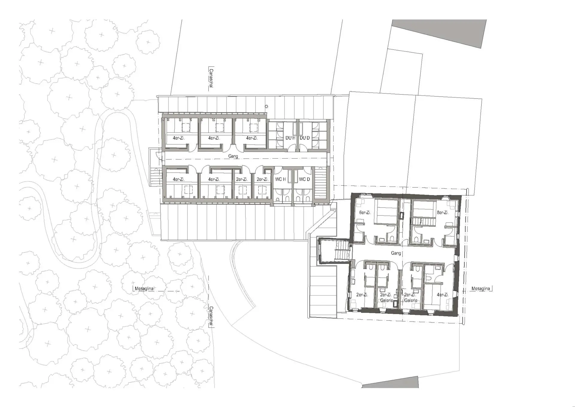 37_Umbau_Bergwaldzentrum mit Jugendherberge Mesaglina Via Principala Trin_Grundriss Dachgeschoss